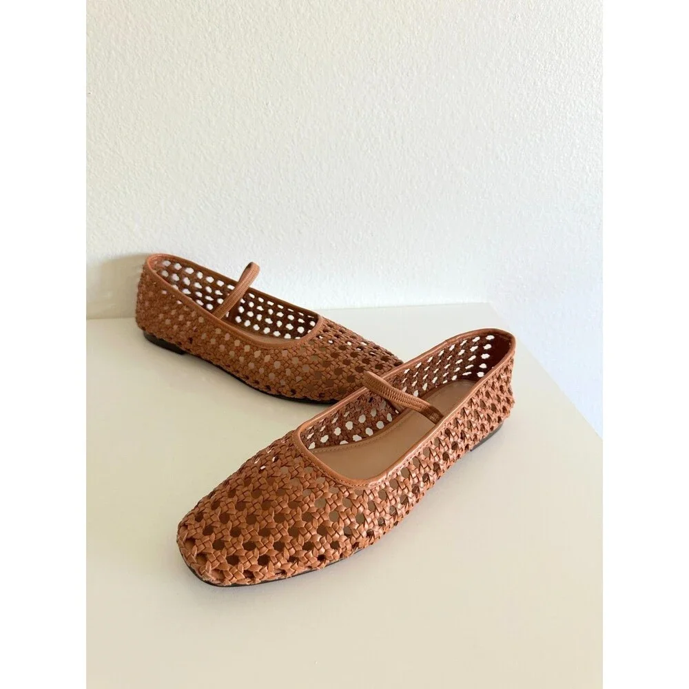 Madewell Women's The Greta Ballet Flats Desert Camel Open Weave Slip On Size 9.5